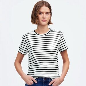 Madewell Black and White Striped Cotton Perfect Crew Neck Tee- NWOT, size M